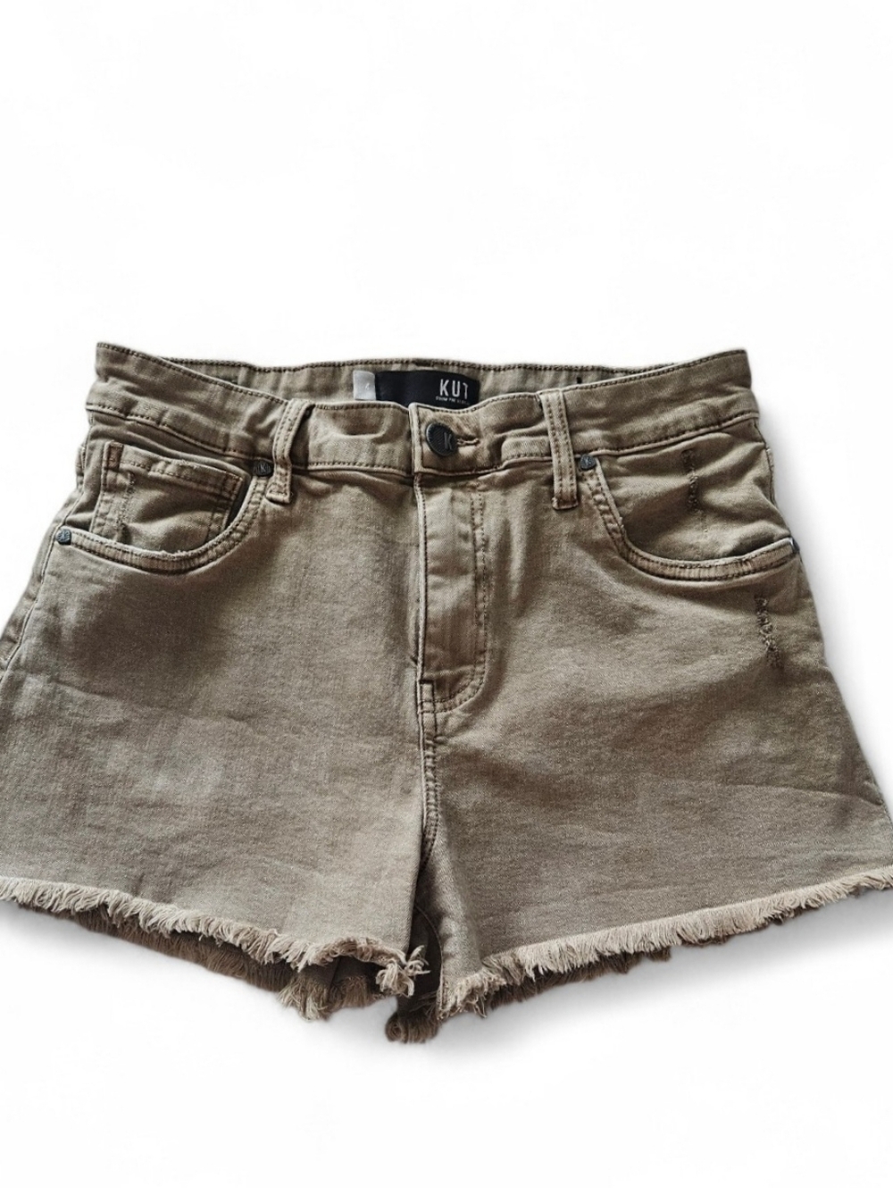 Kut From The Kloth Jane High Rise Tan Denim Shorts Frayed Hem Button Fly Size 4